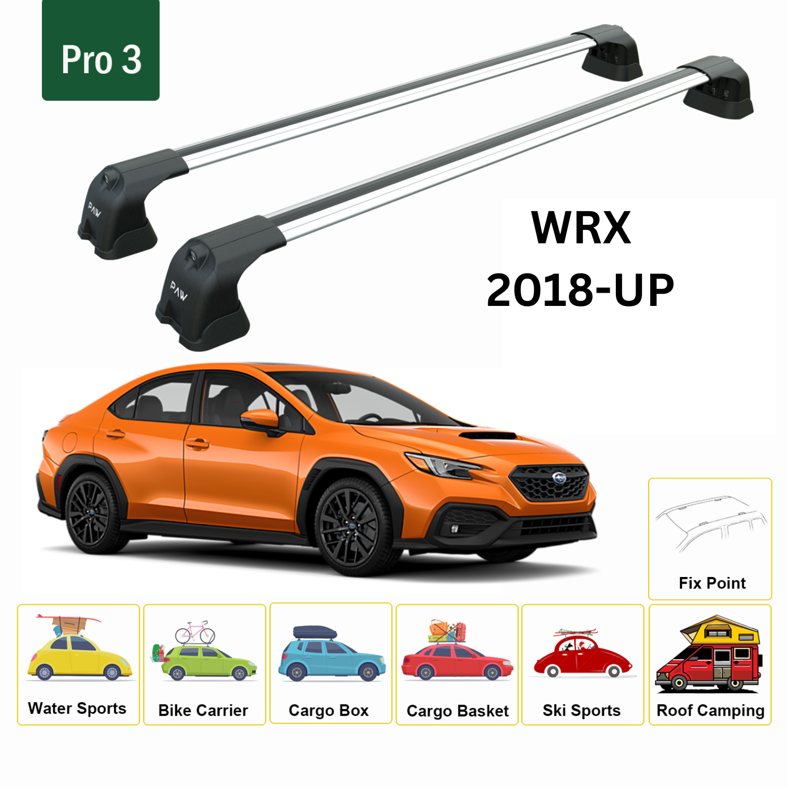 For Subaru WRX 2018-Up Roof Rack Cross Bar Metal Bracket Fix Point Alu Silver For Subaru WRX 2018-Up Roof Rack Cross Bar Metal Bracket Fix Point Alu Silver